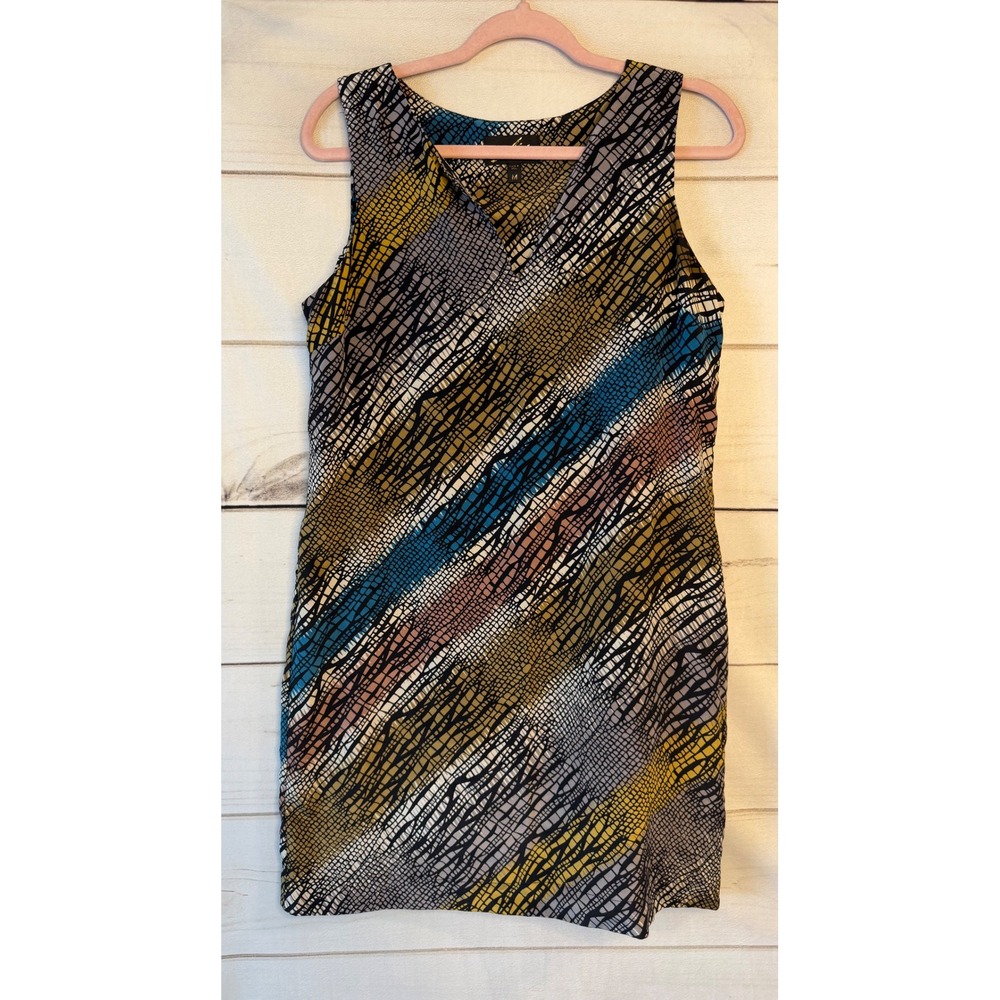Akiko Silk Snakeskin Abstract Print V-Neck Shift Dress Multi-Color Womens Medium